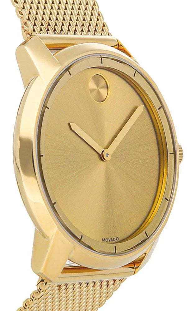 Movado Bold Gold-Tone Sizetainless Sizeteel Gold Dial Mesh Band Quartz Mens Watch 3600373