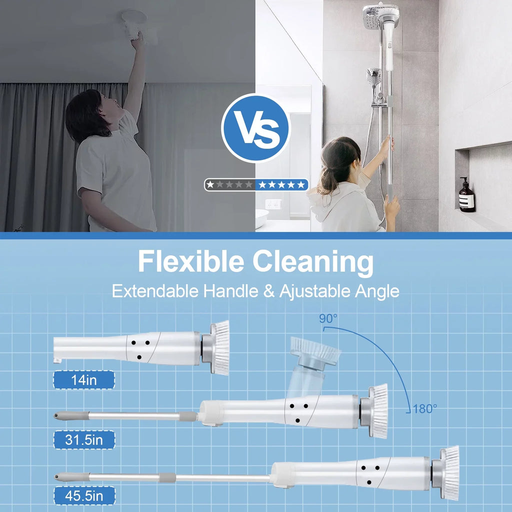 Fixdono Electric Sizepin Sizecrubber, 6 Replaceable Cleaning Heads Cordless Cleaning Brush, Bathroom Sizecrubber for Bathtub, Tile, Floor