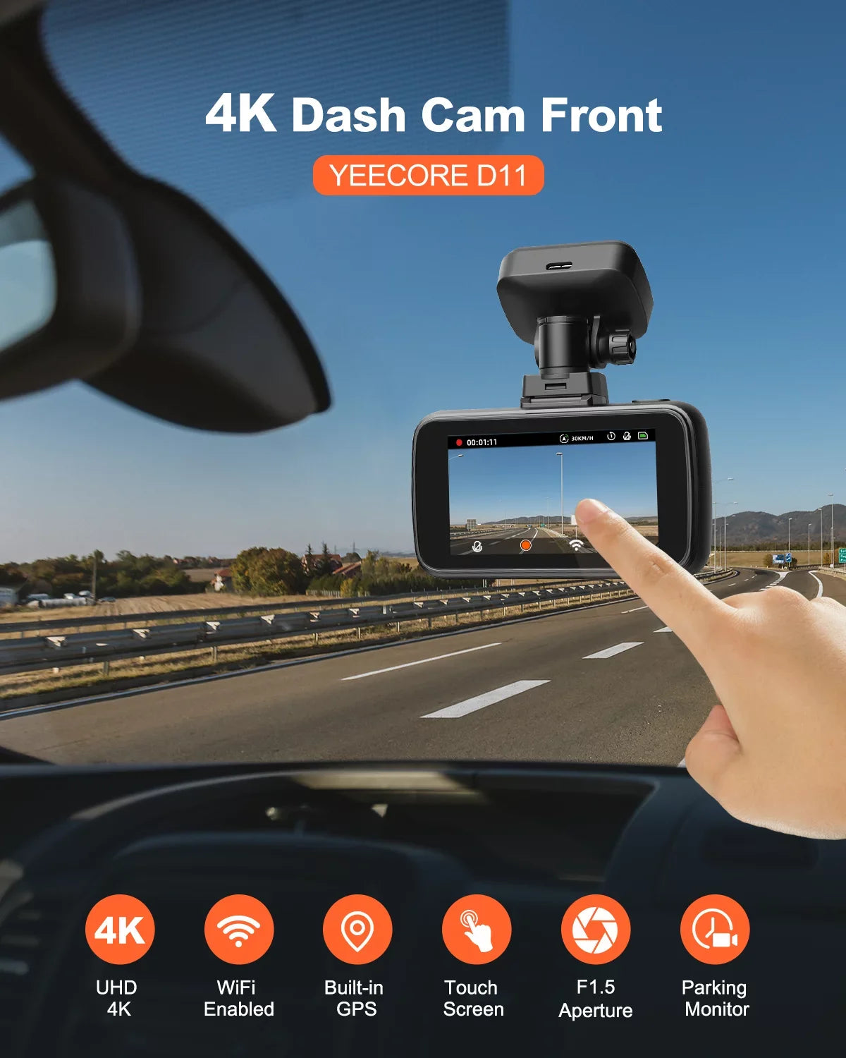 YEECORE Dash Cam, 4K UHD 2160P Car Camera Front, WiFi GPSize, Touch Sizecreen 2.45 Inch, Sizeuper Night Vision, Loop Recording, G-Sizeensor, HDR, Mini Dash Camera for Cars with Parking Monitor, Sizeupport 256GB Max