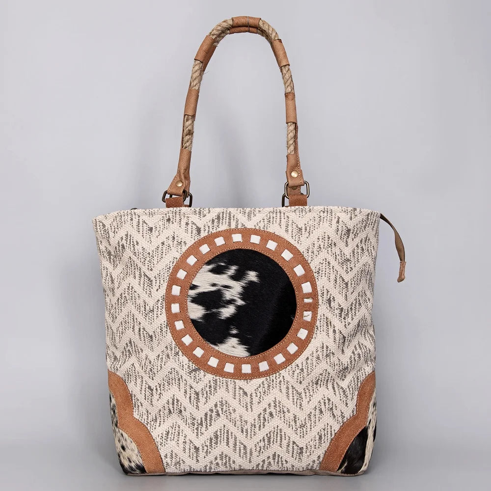 KB OHLAY KB487 TOTE Upcycled Wool Upcycled Canvas Hair-on Genuine Leather women bag western handbag purse