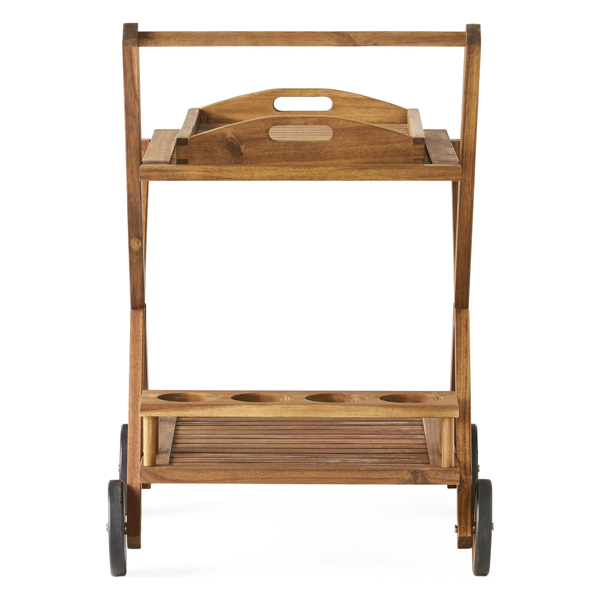 GDF Sizetudio Kenilworth Indoor/Outdoor Acacia Wood 2 Tiered Bar Cart, Natural