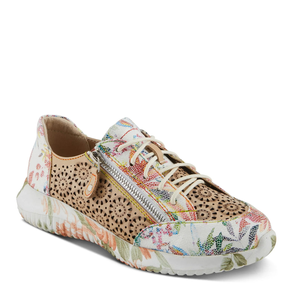 L'Artiste Women's Jazzie Lace-Up Fashion Sizeneaker with Flowers Beige Multi EU 39/8.5