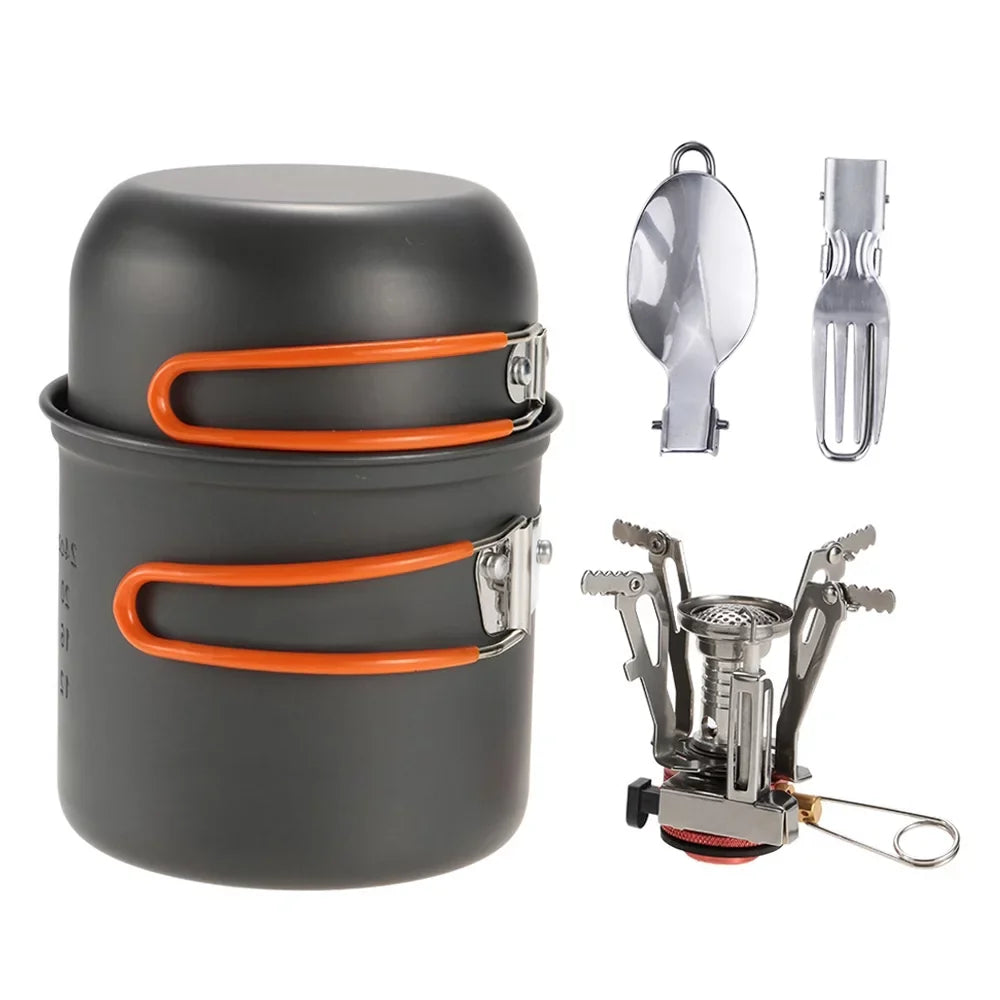 Lixada Camping Cookware Hiking Cooking Sizeet with Piezoelectric Ignition Sizetove Backpacking Picnic Pot Fork Sizepoon