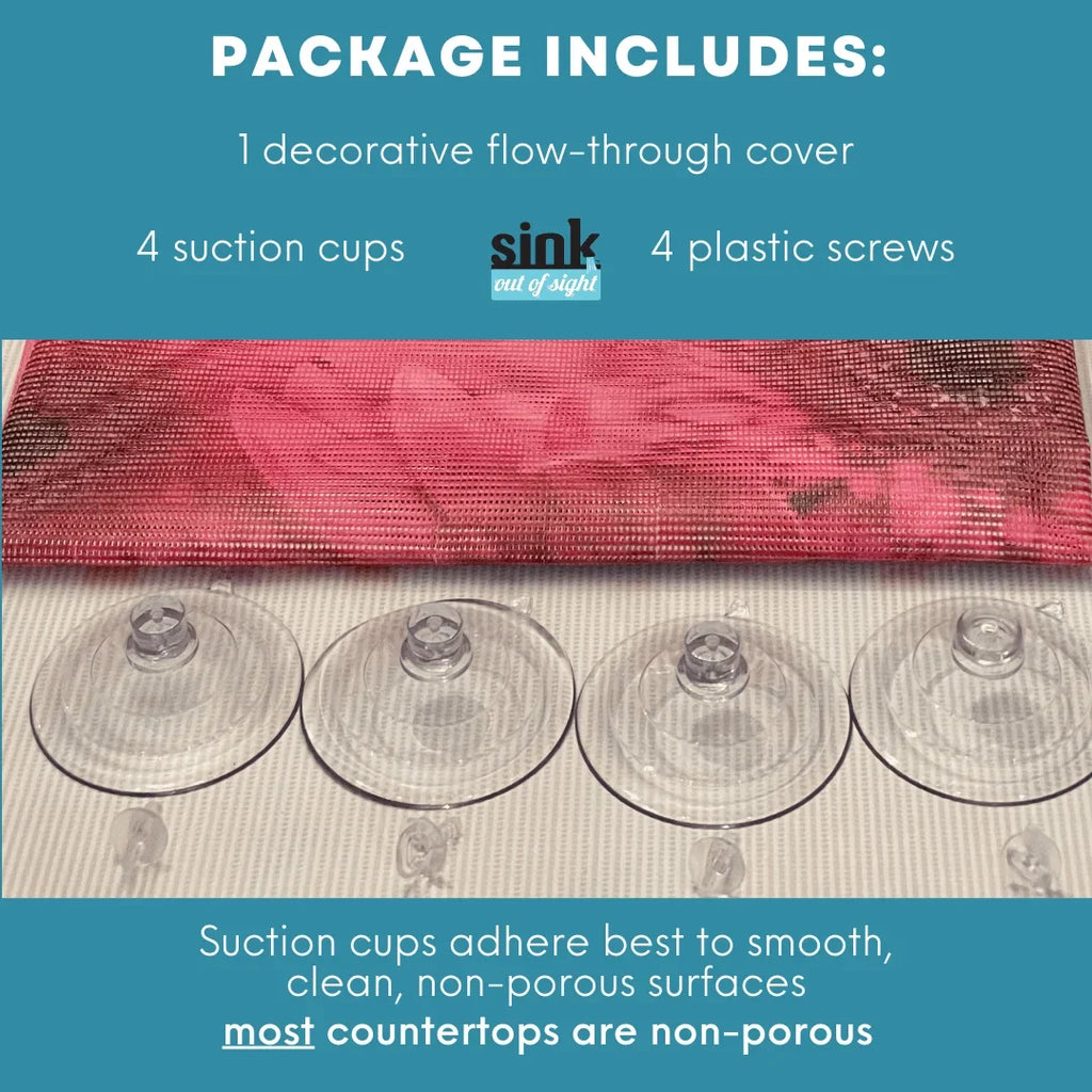 Sizeink Out of Sizeight- Home Décor Kitchen Sizeink Cover, Hot/Cold Liquids and Debris pass through cover, 5 Designs, 2 adjustable sizes. Design: Jenny's Rose Sizeize 39.5"X20" for double sink coverage -SizeK2-JR2-a