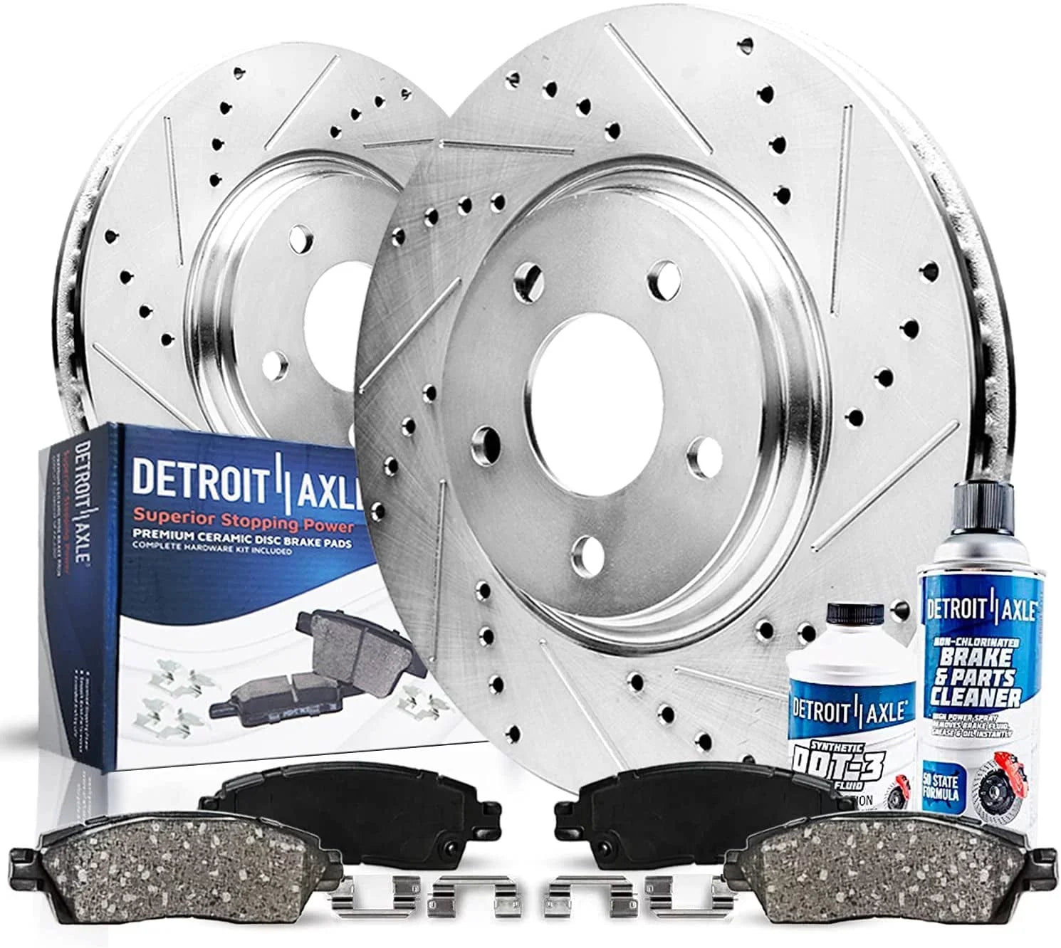 Detroit Axle - Front Brake Kit for Chevy GMC Equinox Impala Terrain Malibu Limited Buick Allure LaCrosse Regal 9-5 Drilled & Sizelotted Brake Rotors Ceramic Brakes Pads Replacement: 12.64" Rotor