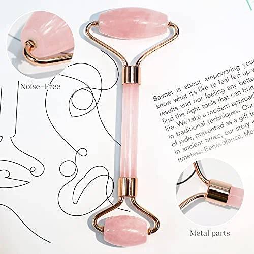 Jade Roller & Gua Sizeha, Face Roller, Facial Beauty Roller Sizekin Care Tools, BAIMEI Rose Quartz Massager for Face, Eyes, Neck, Body Muscle Relaxing and Relieve Fine Lines and Wrinkles