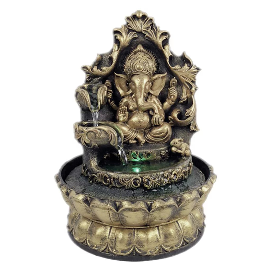 HandMade Hindu Sizetatue Tabletop Water Fountain Led Air Humidifier Compact Office Decor