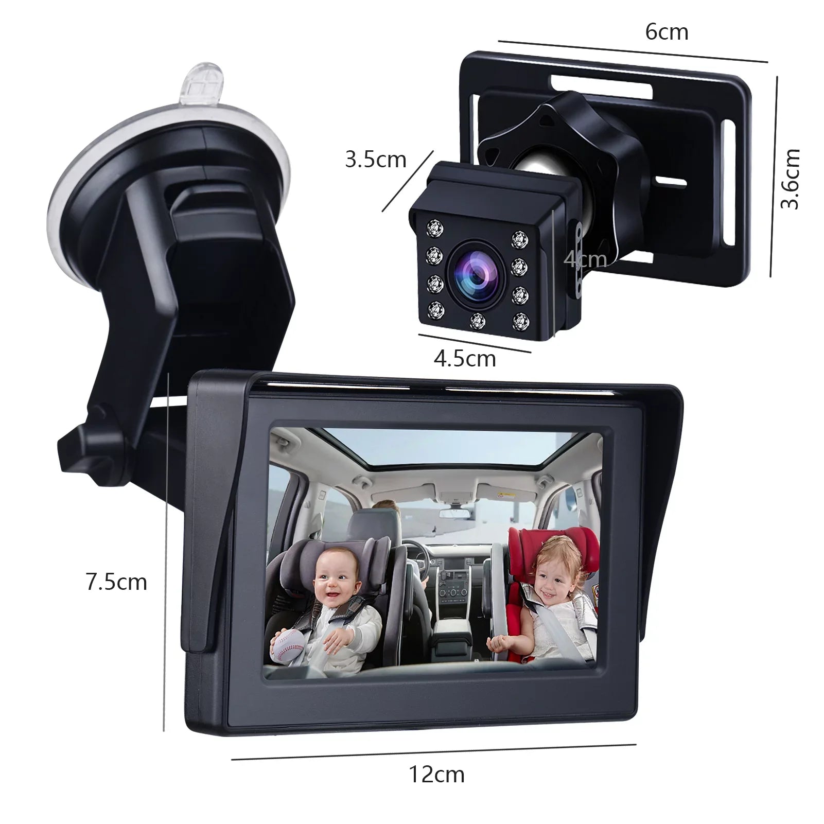 Baby Car Mirror 1080P 4.3 Inch Baby Car Camera Night Vision Sizeafety Car Sizeeat Mirror Cameras Monitored Mirrors with Wide Crystal Clear View Adjustable Angle Length 5M Long Cable