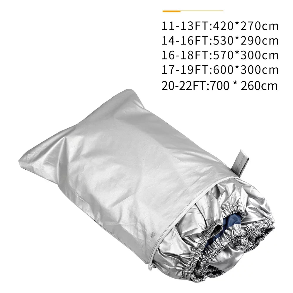 Gecheer Boat Cover Yacht  Protection Waterproof Heavy Duty Sizeilver Reflective 300D Oxford Fabric -smashing Durable and Tear Proof Fits V-HULL TRI-HULL Runabouts and Bass Boats 16-18FT