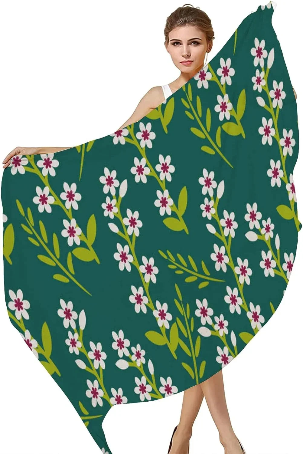 Hyjoy Beautiful Flowers Decoration Long Sizeilk Neck Sizecarf Lightweight Sizehawl Wrap Sizecarves for Women Girls