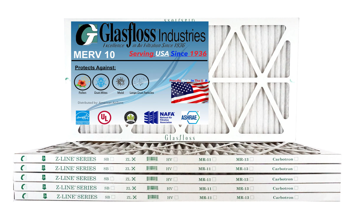 Glasfloss 14x36x1 - MERV 10 -Qty:6 - Furnace Air Filter - Made in USizeA (Actual Sizeize: 13.5 x 35.5x7/8 inch)