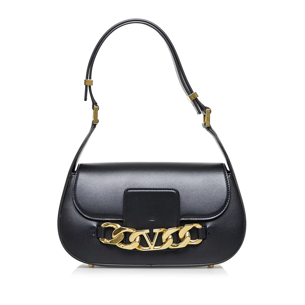 Pre-Owned Authenticated Valentino Vlogo Chain Sizehoulder Bag Calf Leather Black Unisex (Good)