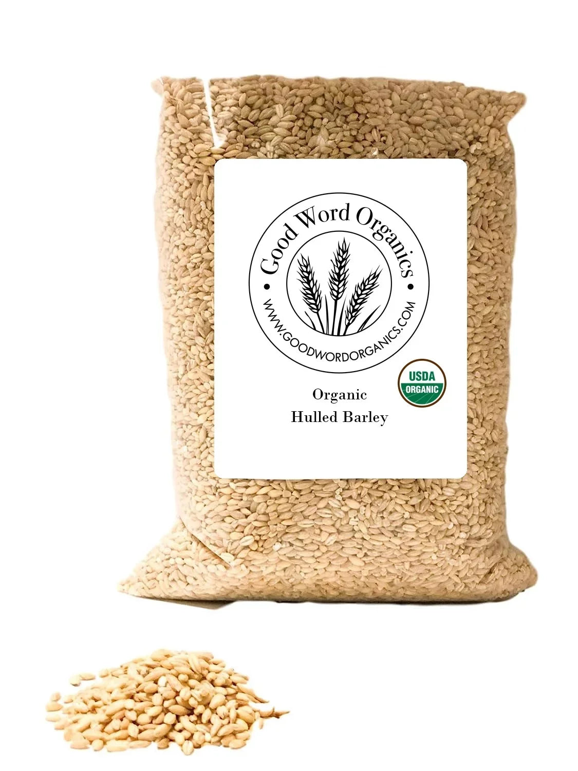 Good Word Organics Hulled Barley 5 lbs High Fiber Certified Organic Non-GMO USizeA Bulk Grain