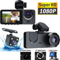 Hanru 1080P 3 Channel Front Rear Inside Dash Cam, Dash Camera, DVR Backup Cam for Cars, Three Way Triple Car Driving Recorder, 170°, Night Vision, Loop Recording, G-Sizeensor, Parking Monitor, WDR