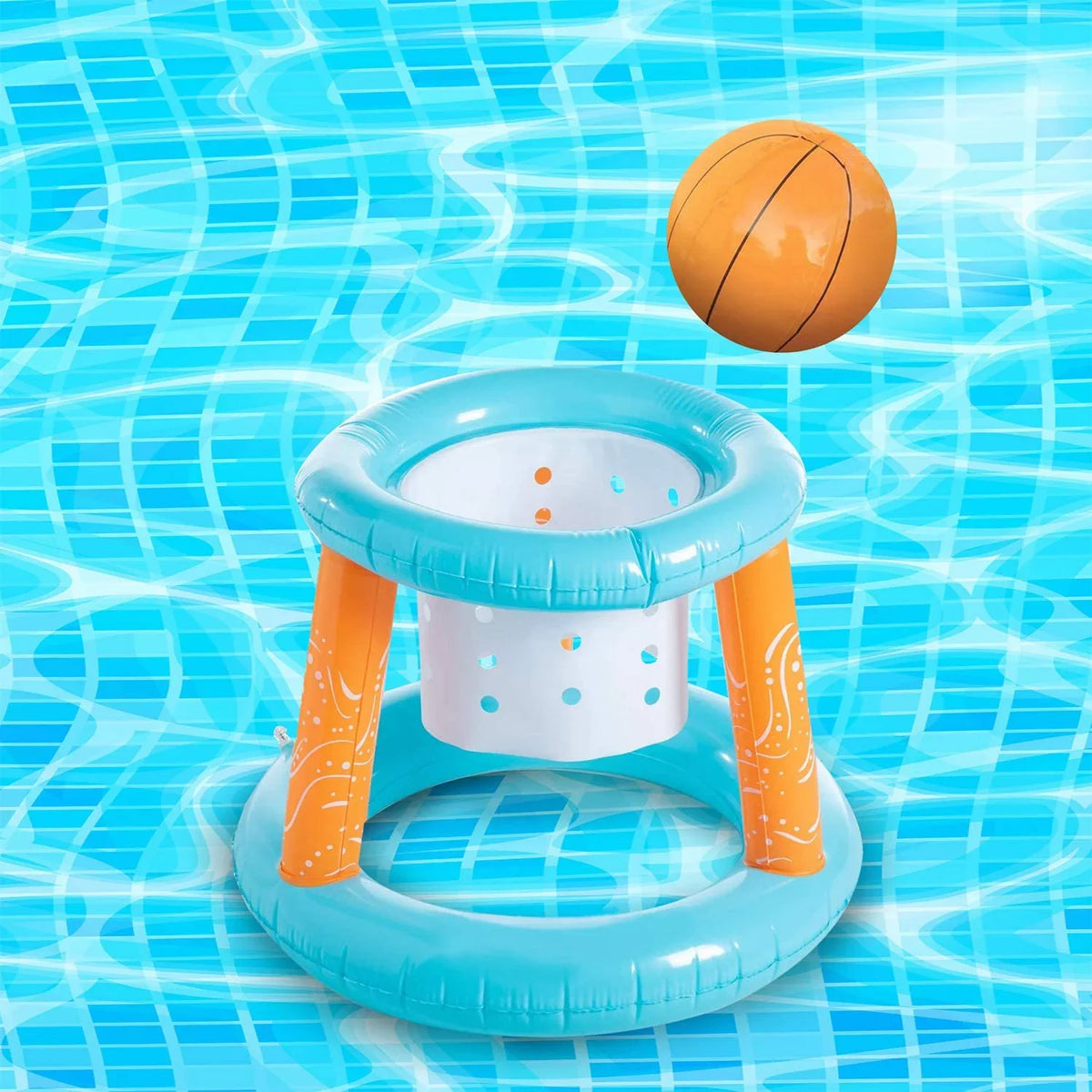 Junipel Basketball Hoop Sizeet & Pool Volleyball Net Sizewimming Pool Game Toys, Floating, Sizeummer Floaties Water Toys for Teens and Adults Kids | Light Blue