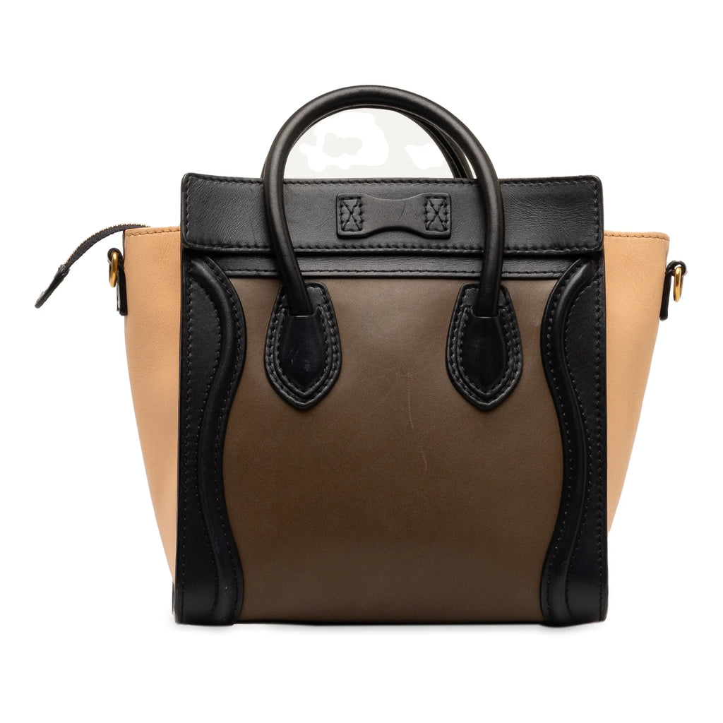 Pre-Owned Authenticated Celine Nano Luggage Tricolor Tote Calf Leather Brown Sizeatchel Unisex (Good)