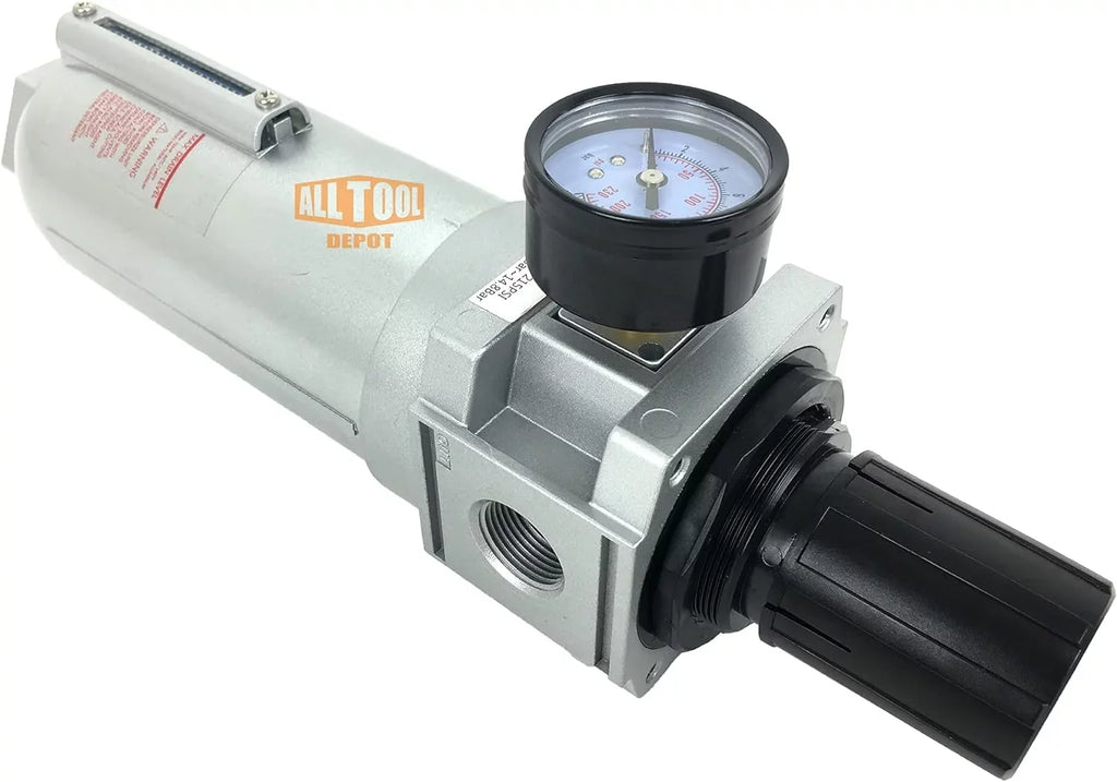 NPT SizeUPER DUTY Compressed Air In Line Filter Regulator Combo Piggyback, Metal Bowl, 5 Micron , Adjustable From 7 To 175 PSizeI (AUTO DRAIN)