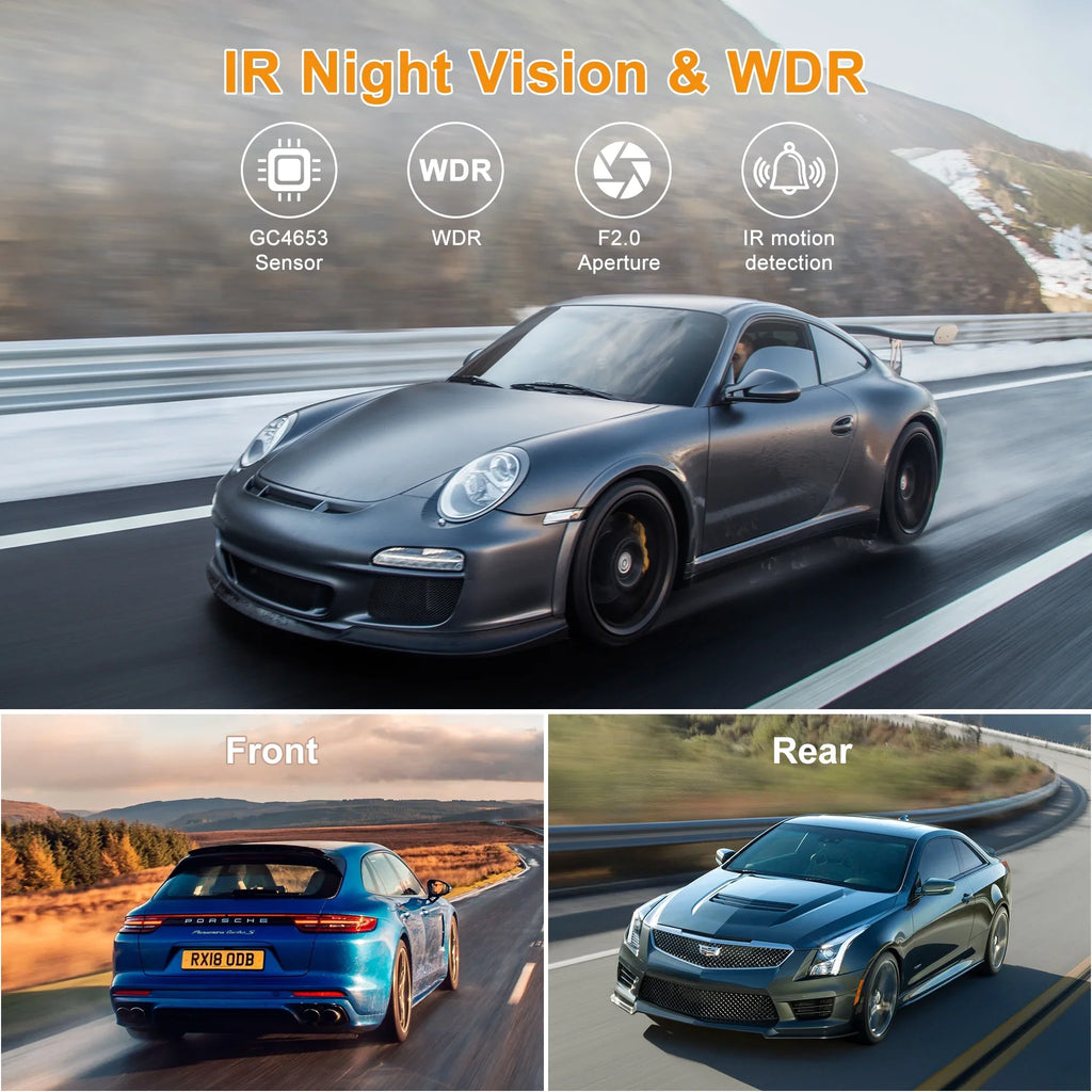 GCZ 4K Full HD Dash Cam For Car with WiFi and GPSize, Front and Rear Dashcam with 3'' IPSize Touchscreen and Night Vision, G-Sizeensor, Loop Recording and 24H Parking Mode