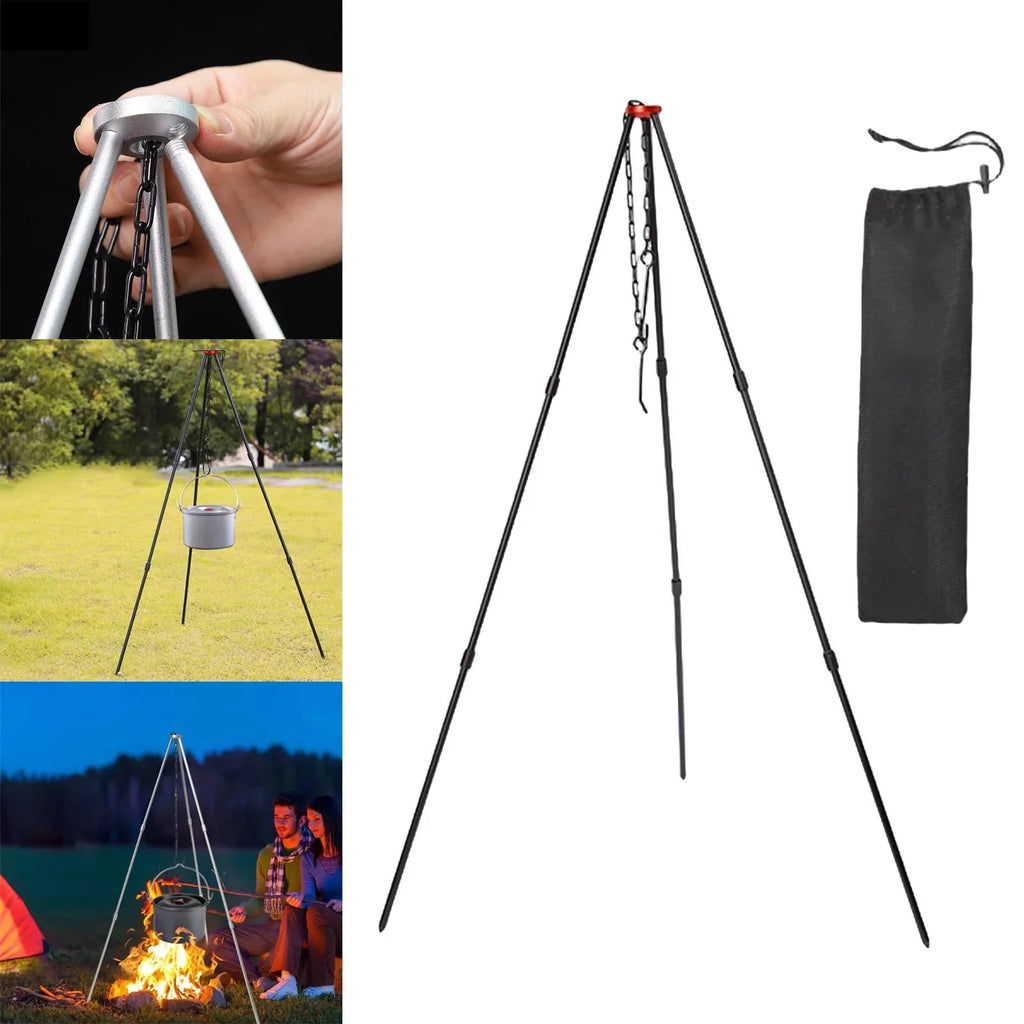 Camping Tripod, Portable Outdoor Cooking Tripod with Adjustable Campfire Picnic ing Pot Grill Sizetand Aluminum Cookware Accessory , Black