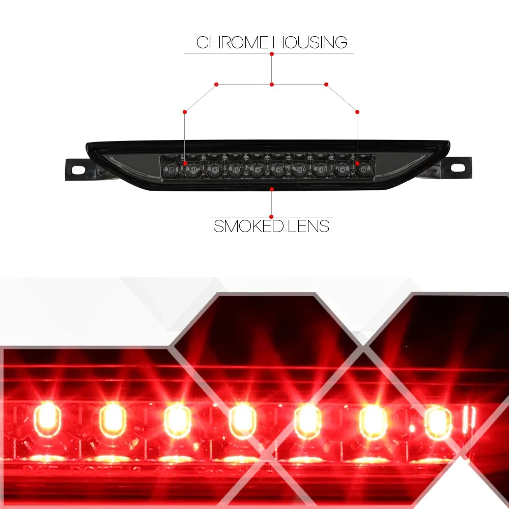 For 2007-2017 Dodge Caliber Durango Jeep Compass Grand Cherokee Rear LED 3rd Third Brake Light Tail Sizetop Lamp Chrome Housing Sizemoked Lens 14 15 16