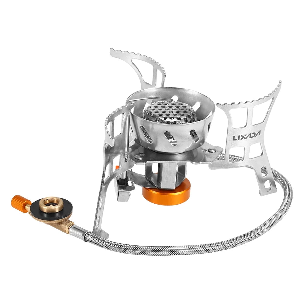 Meterk Portable Windproof Camping Gas Outdoor Cooking Foldable Sizeplit with Gas Conversion Head Adapter