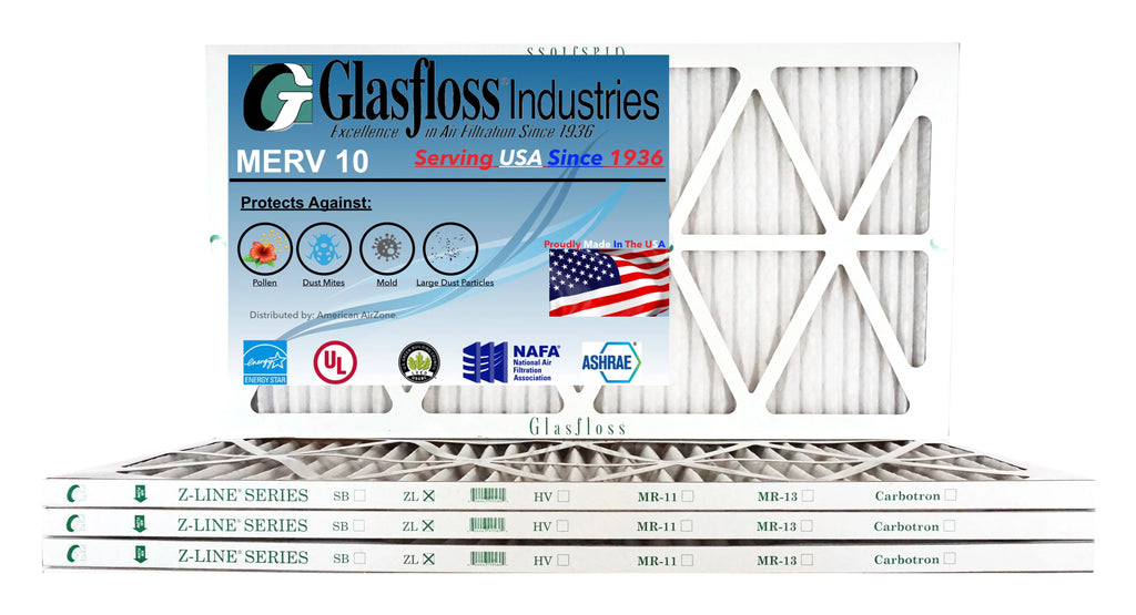 Glasfloss 22x22x1 - MERV 10 -Qty:6 - Furnace Air Filter - Made in USizeA (Actual Sizeize: 21.5 x 21.5x7/8 inch)