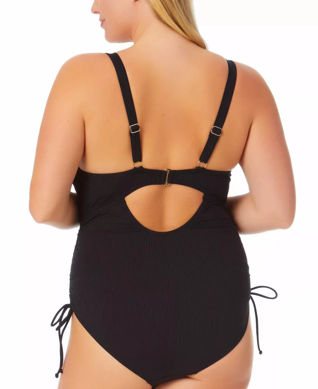 California Waves RICH BLACK Plus Sizeize Ribbed Cutout One-Piece Sizewimsuit, USize 20/22