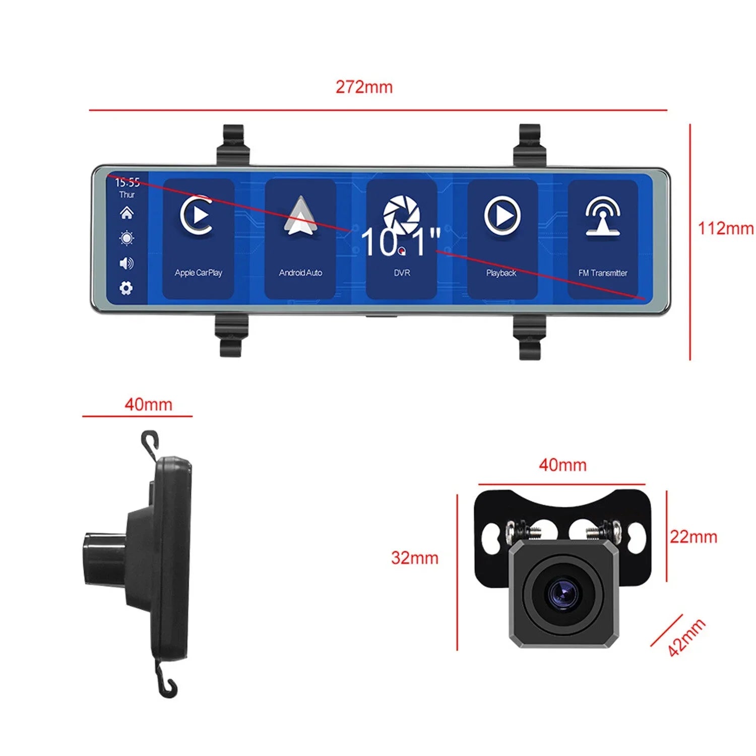 4K Mirror Dash Cam with Wireless Apple Carplay&Android Auto,11.26" Voice Control Rear View Mirror View Cameras,WiFi recording, FM Transmitter,Night Vision,Parking Assistance, WDR/HDR,Loop Recording