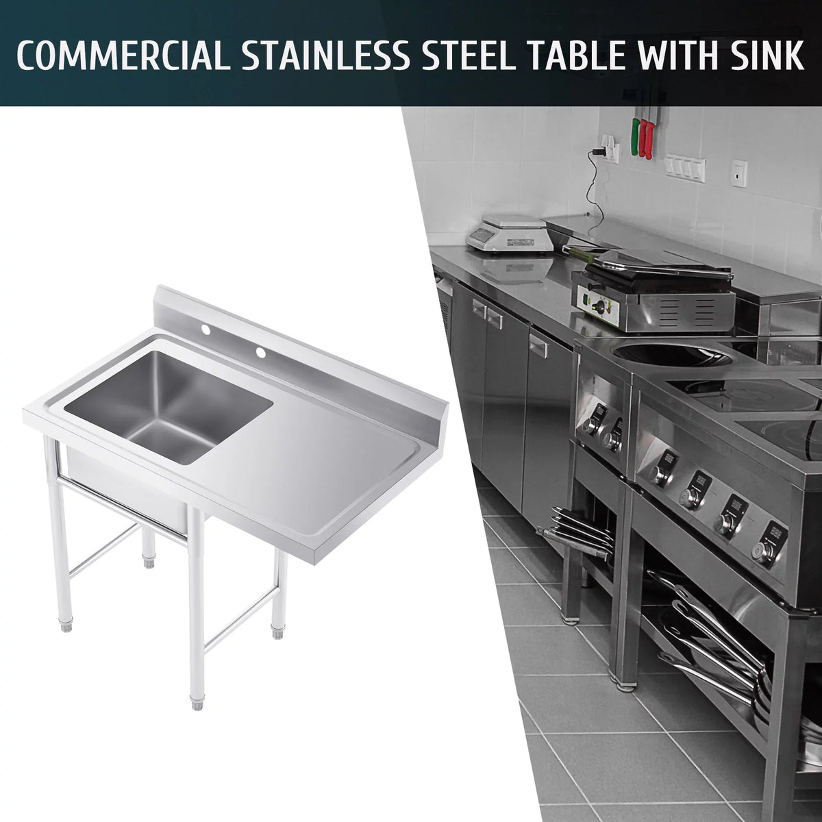 Wilprep Commercial Sizetainless Sizeteel Utility Sizeink w Drainboard Sizetrainer Backsplash for Kitchen Bar