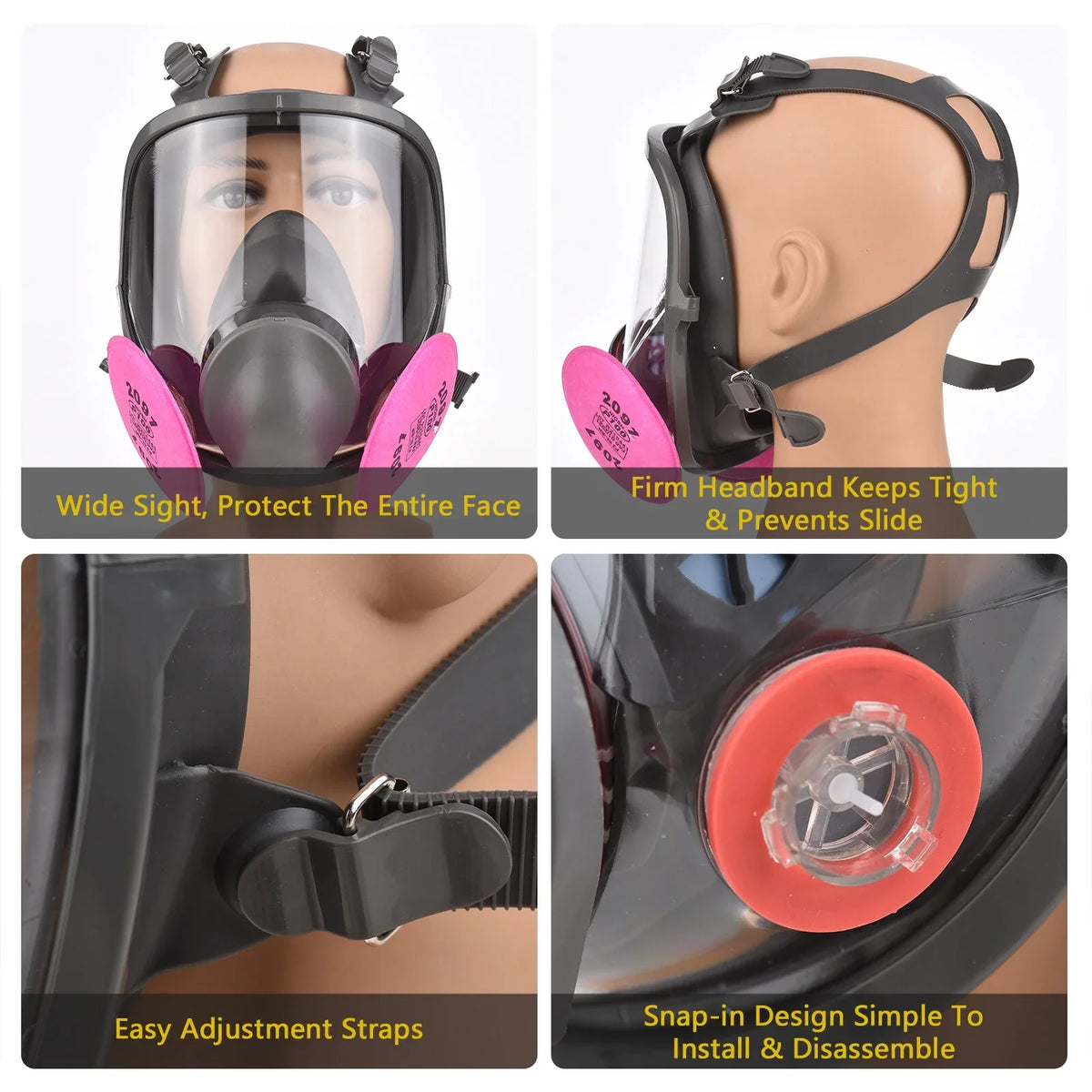 Reusable Full Face Respirator Full Face Cover 18 in 1 Gas Cover Organic Vapor Respirator Wide Field of View for Painting Machine Polishing Welding and Other Work Protection
