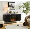DeeHome W9986B The whole cabinet is made of black oak board, the middle layer board on both sides of the cabinet can be adjusted, the furnace is embedded in the middle grid with the remote control