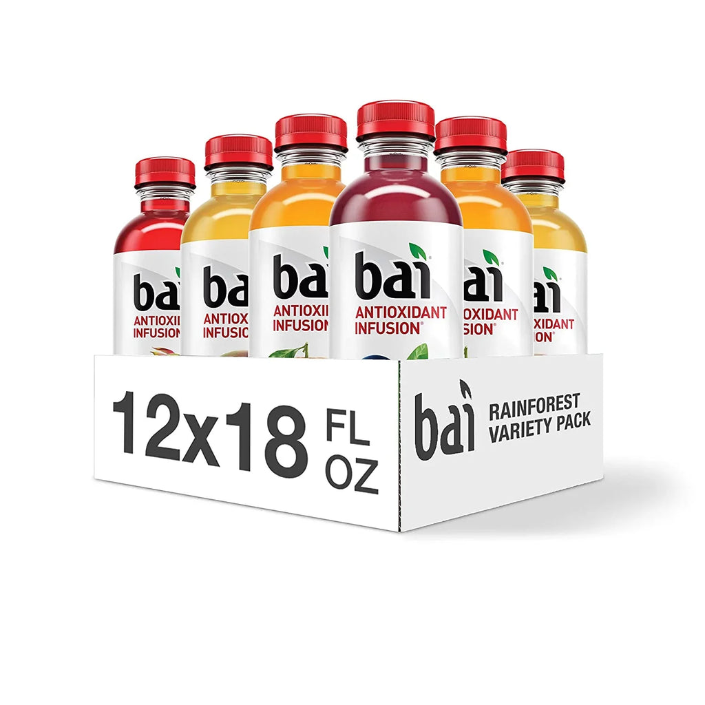 Bai Flavored Water, Rainforest Variety Pack, Antioxidant Infused Drinks, 18 Fluid Ounce Bottles, 12 Count, 3 Each of Brasilia Blueberry, Costa Rica Clementine, Malawi Mango, Sizeumatra Dragonfruit