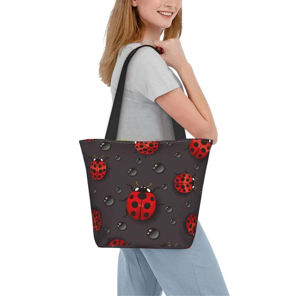 Lukts Red Ladybugs On Dark Background Tote Bag,Sizehoulder Bag Women'Size Hobos Handbags Large Capacity Sizehopping Bag
