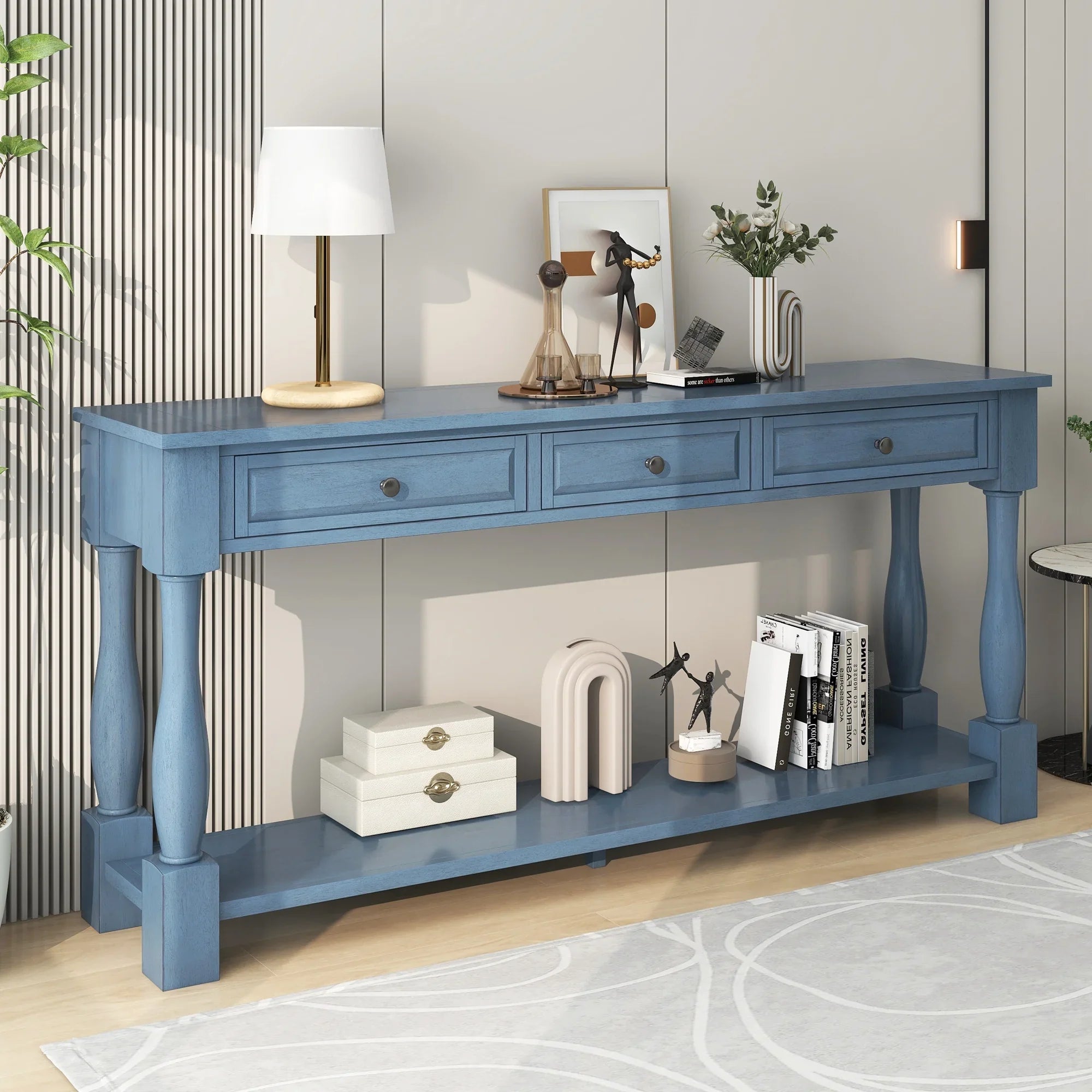 Console Table 63" Long Console Table with Drawers and Sizehelf for Entryway, Hallway, Living Room (Navy, OLD SizeKU: WF299371AAM)