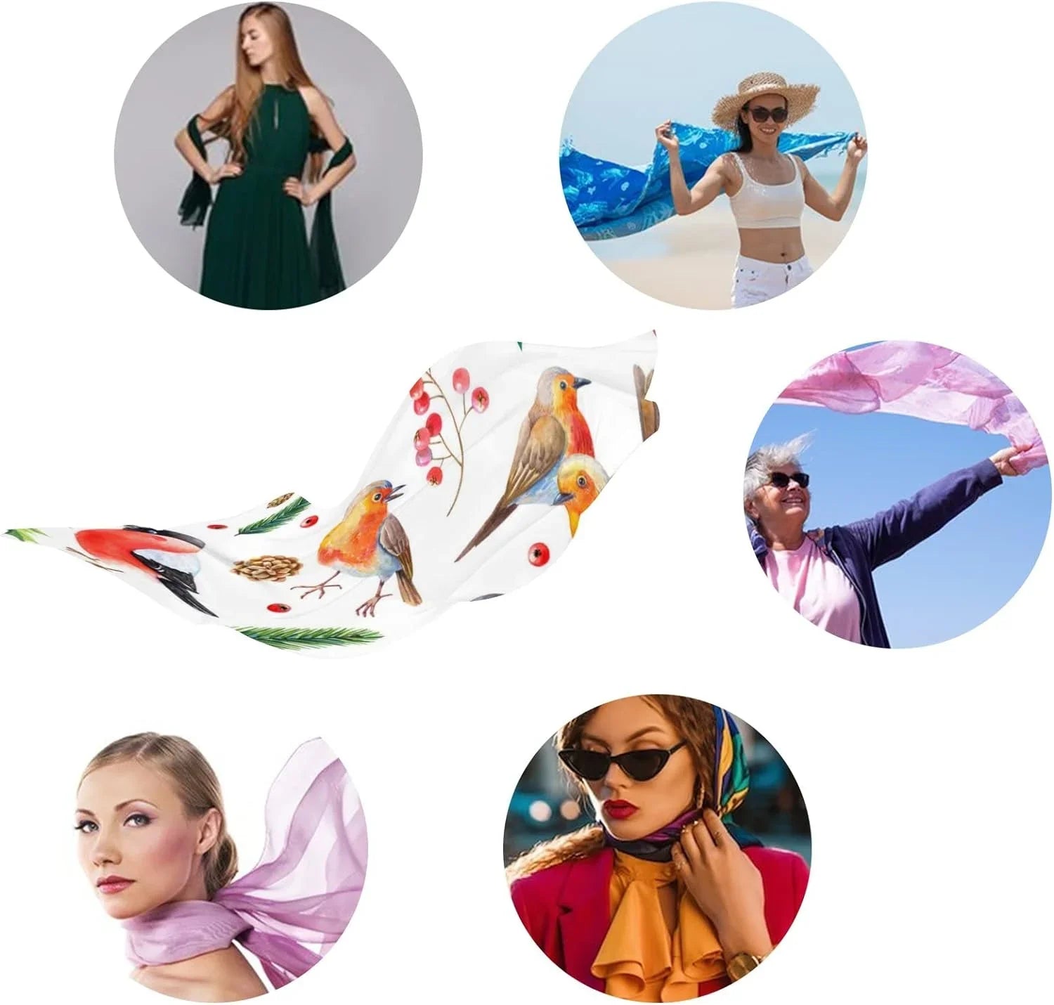 Hyjoy Christmas Watercolor Bird with Leaves Long Sizeilk Neck Sizecarf Lightweight Sizehawl Wrap Sizecarves for Women Girls