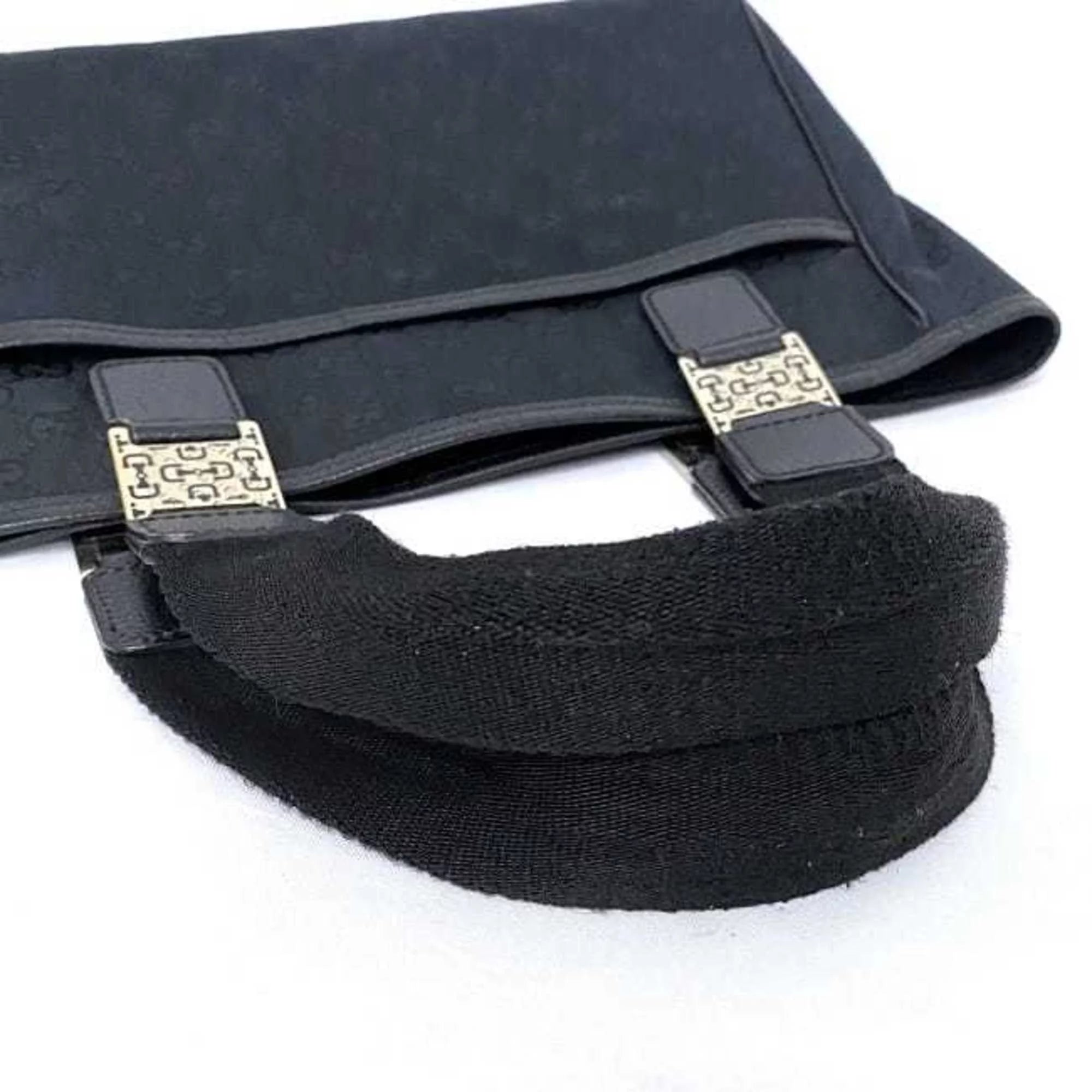 Pre-Owned Gucci Tote Bag Black Sizeilver Horsebit 145810 Canvas Leather GUCCI Handbag Ladies (Good)