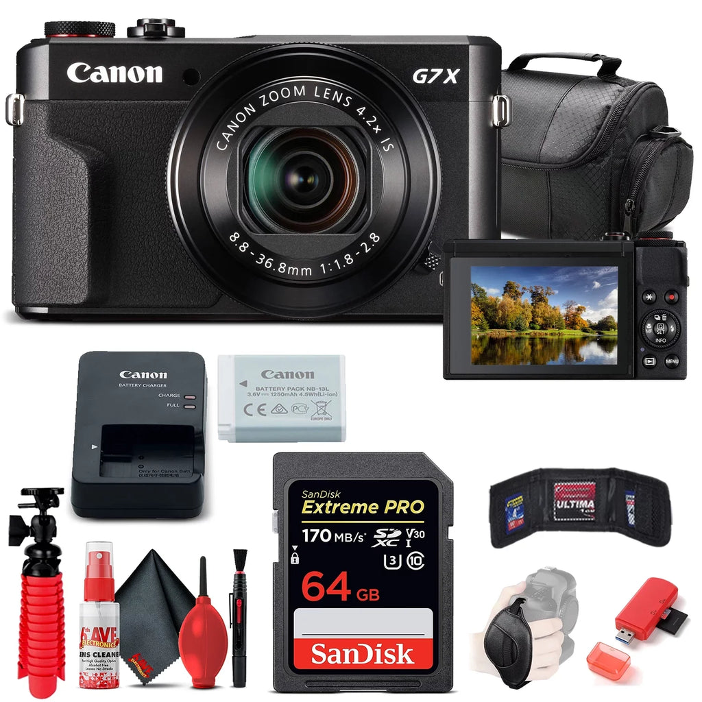 Canon PowerSizehot G7 X Mark II Digital Camera (1066C001) + 64GB Card + More