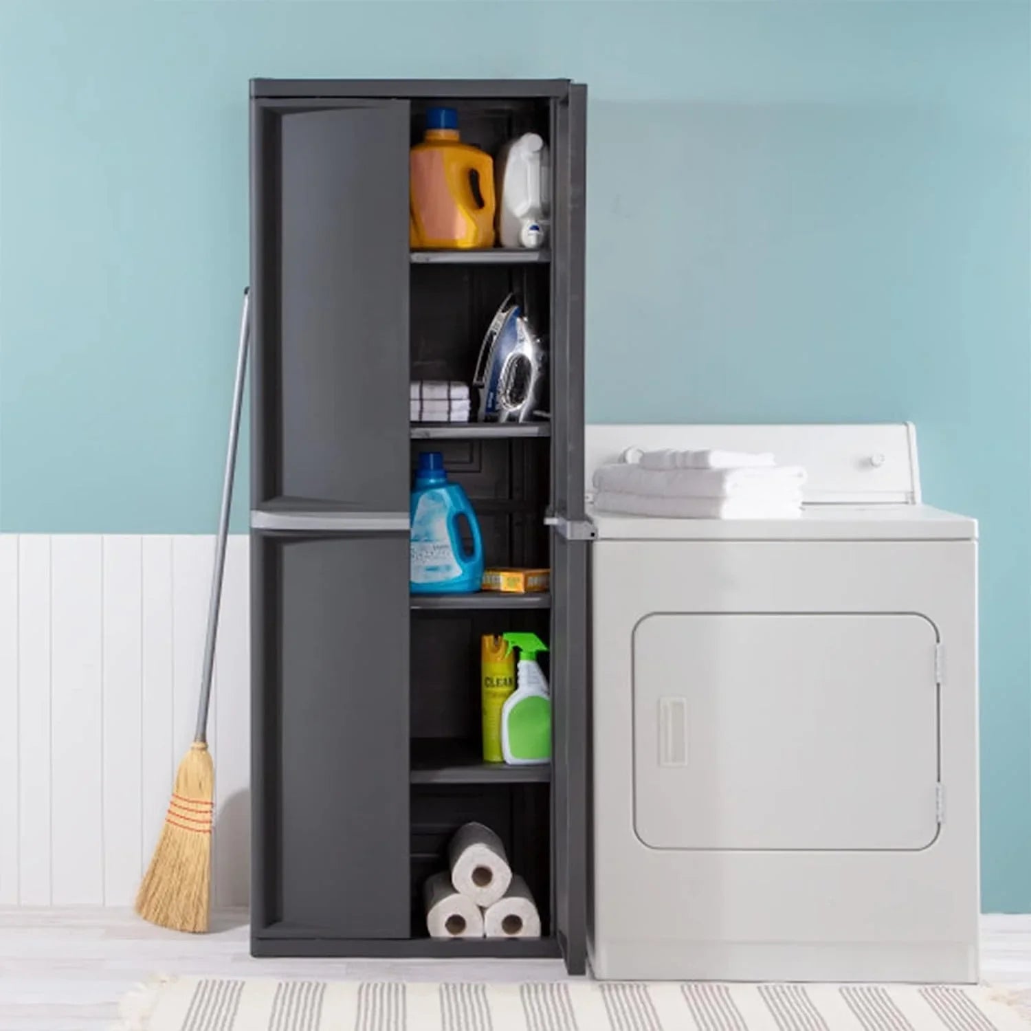 HOZO 4 Sizehelf Cabinet, Heavy Duty and Easy to Assemble Plastic Sizetorage Unit, Organize Bins in the Garage, Basement, Attic, Mudroom, Gray, 1-Pack