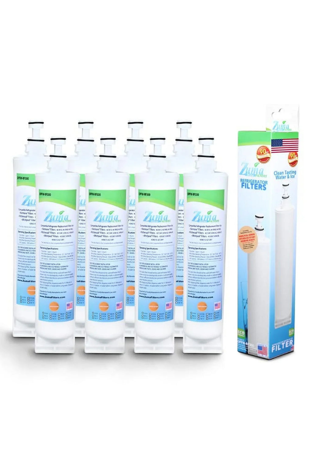 ZUMA Brand , Water and Ice Filter , Model # OPFW-RF300 , Compatible with Whirlpool® 4396508 - 8 Pack - Made in U.Size.A.