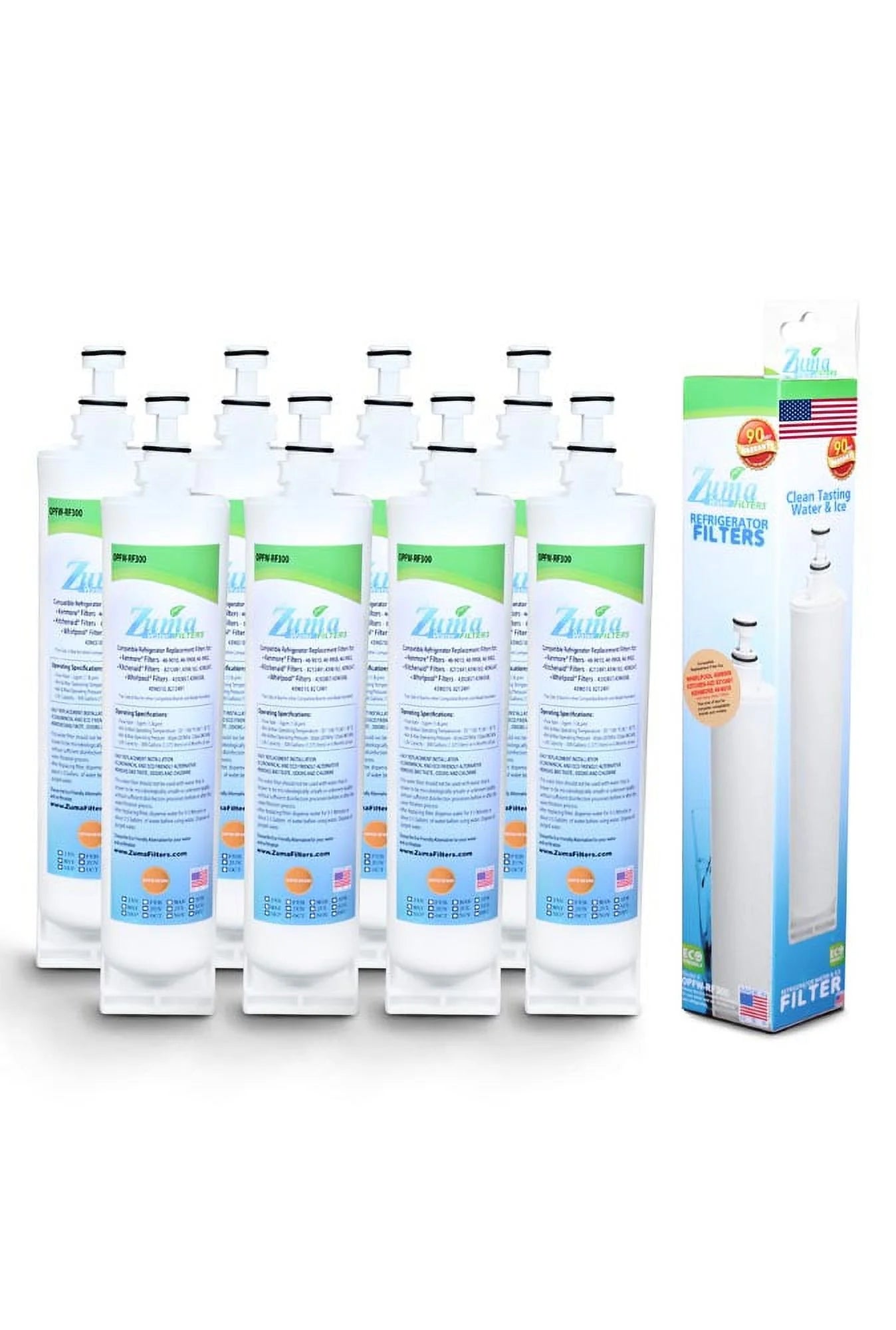 ZUMA Brand , Water and Ice Filter , Model # OPFW-RF300 , Compatible with Whirlpool® 4396510 - 8 Pack - Made in U.Size.A.