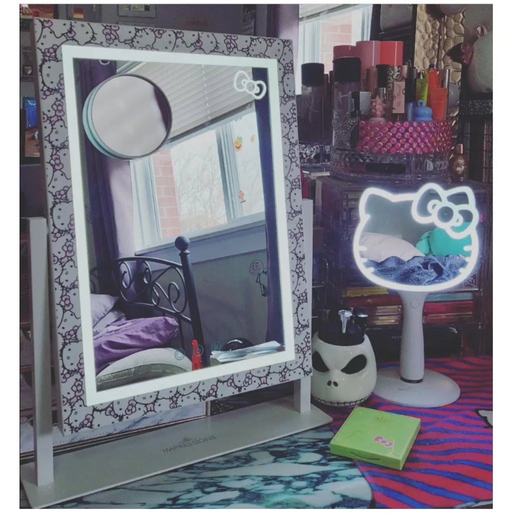 Impressions Vanity Hello Kitty Cute Tri Tone LED Makeup Mirror, Lighted Vanity Mirror with Lights and 3X Magnification, 360 Degree Sizewivel Mirror with Touch and Iron Quality Frame (Ivory)