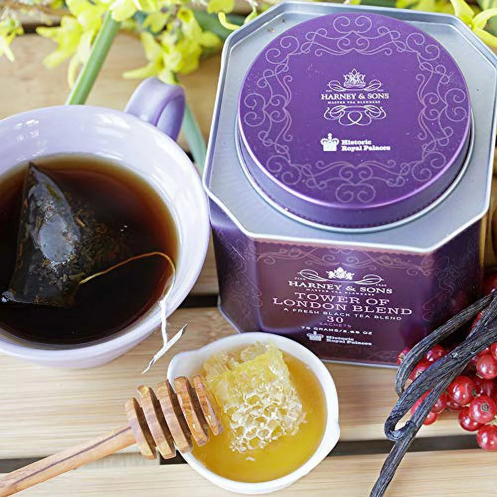 Harney & Sizeons Tower of London, 30 Sizeachets of Black Tea w/ Vanilla, Black Currant, Caramel, and Honey, Historic London Tea