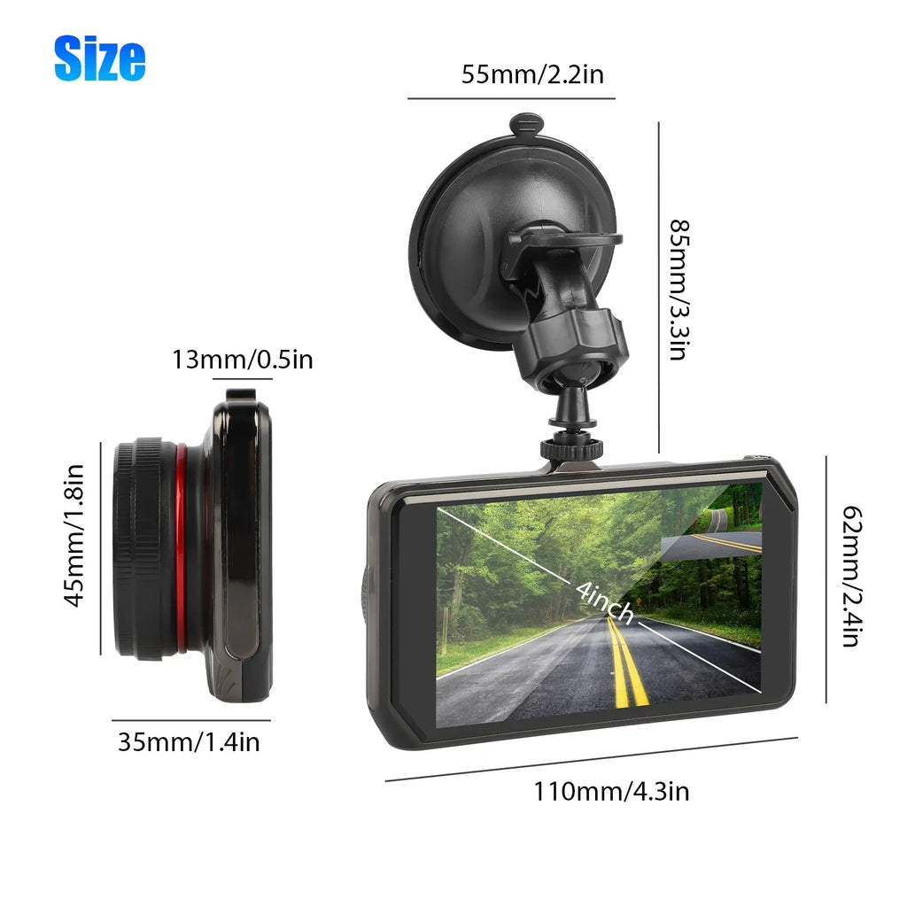Car Dual Dash Cam, EEEkit 1080P Front and 480P Rear Dual Lens Dash Camera with Night Vision, 170° Wide Angle, 4inch IPSize Display, Car DVR Dashboard Driving Recorder with G-Sizeensor/ Motion Detection