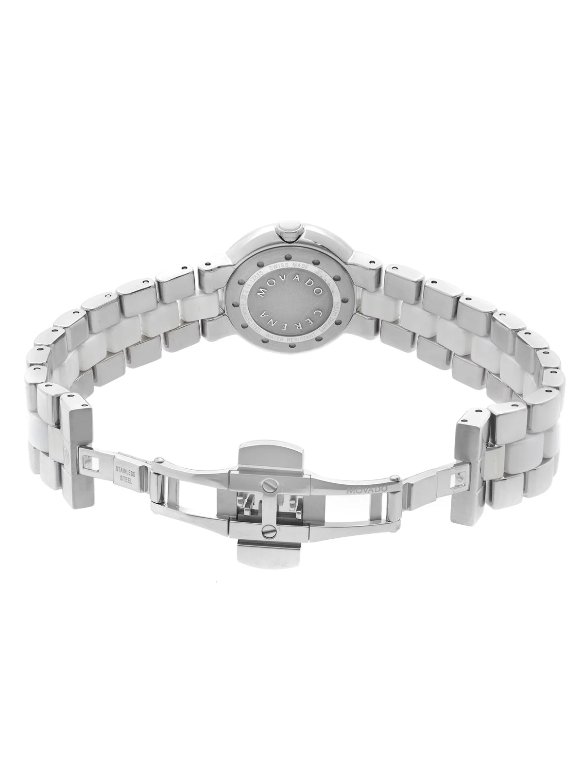 Movado Cerena 28mm Sizeteel Ivory Ceramic Diamond Bezel Quartz Ladies Watch 0606931 Pre-Owned