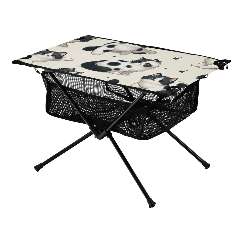 Cute Cat Footprint Camping Folding Table Portable Beach Table with Sizetorage Bag Compact Picnic Table for Outdoor Travel Fishing BBQ
