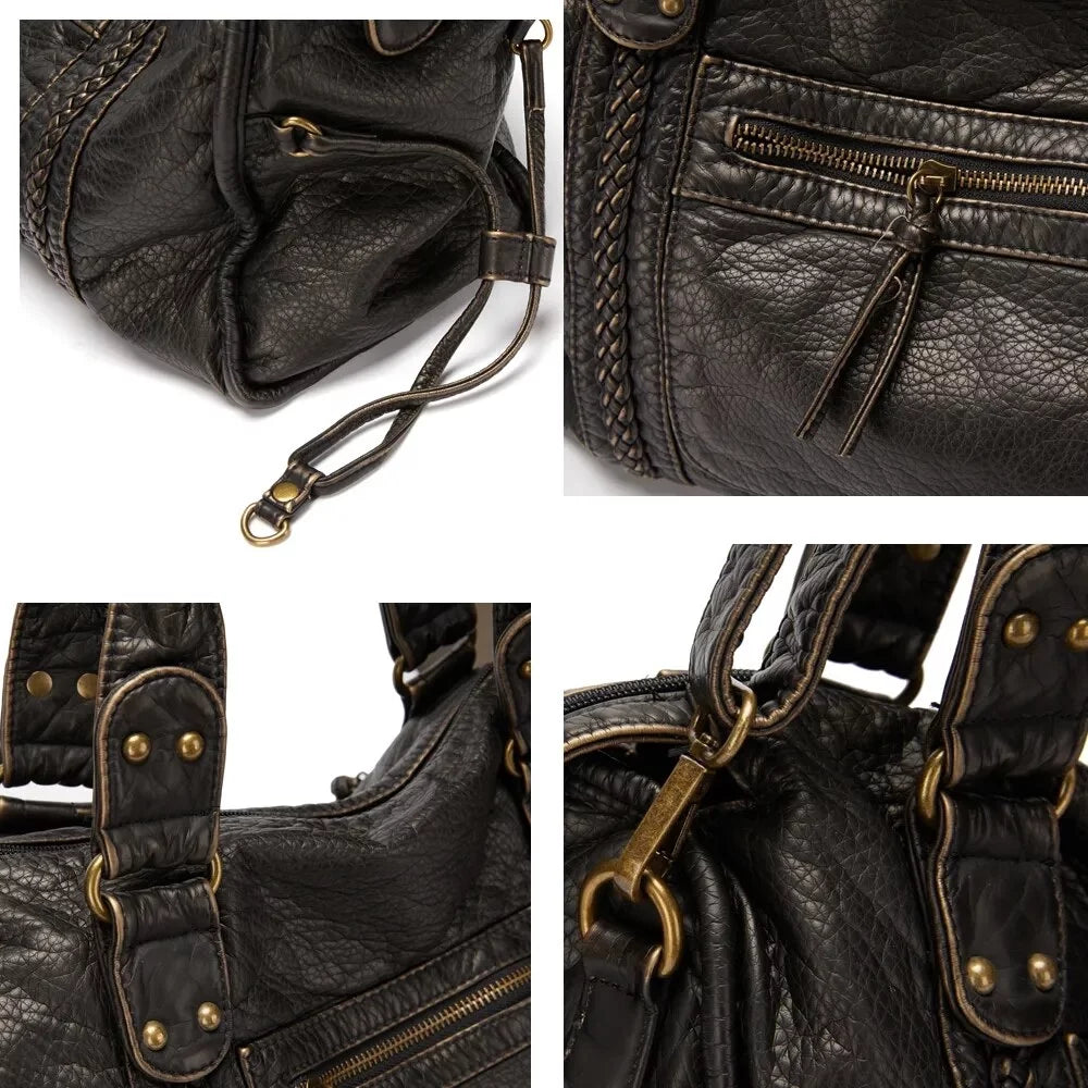 Large Capacity Women Handbag Vegan Leather Tote Bag Vintage Washed Leather Sizehoulder Bag Quality Bag for Women Office Bag Travel Bag