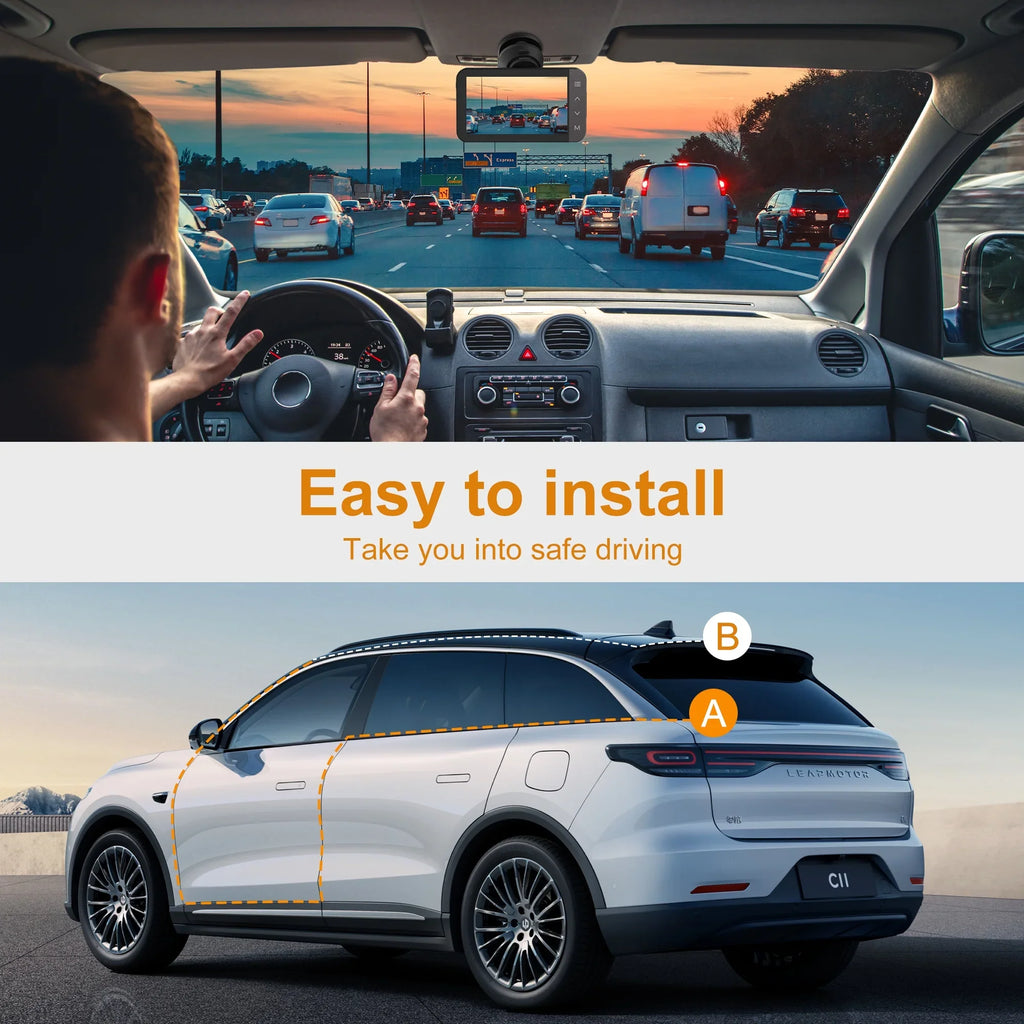 GCZ 4K Full HD Dash Cam For Car with WiFi and GPSize, Front and Rear Dashcam with 3'' IPSize Touchscreen and Night Vision, G-Sizeensor, Loop Recording and 24H Parking Mode