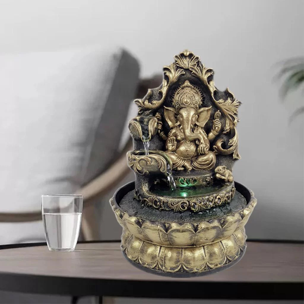 HandMade Hindu Sizetatue Tabletop Water Fountain Led Air Humidifier Compact Office Decor