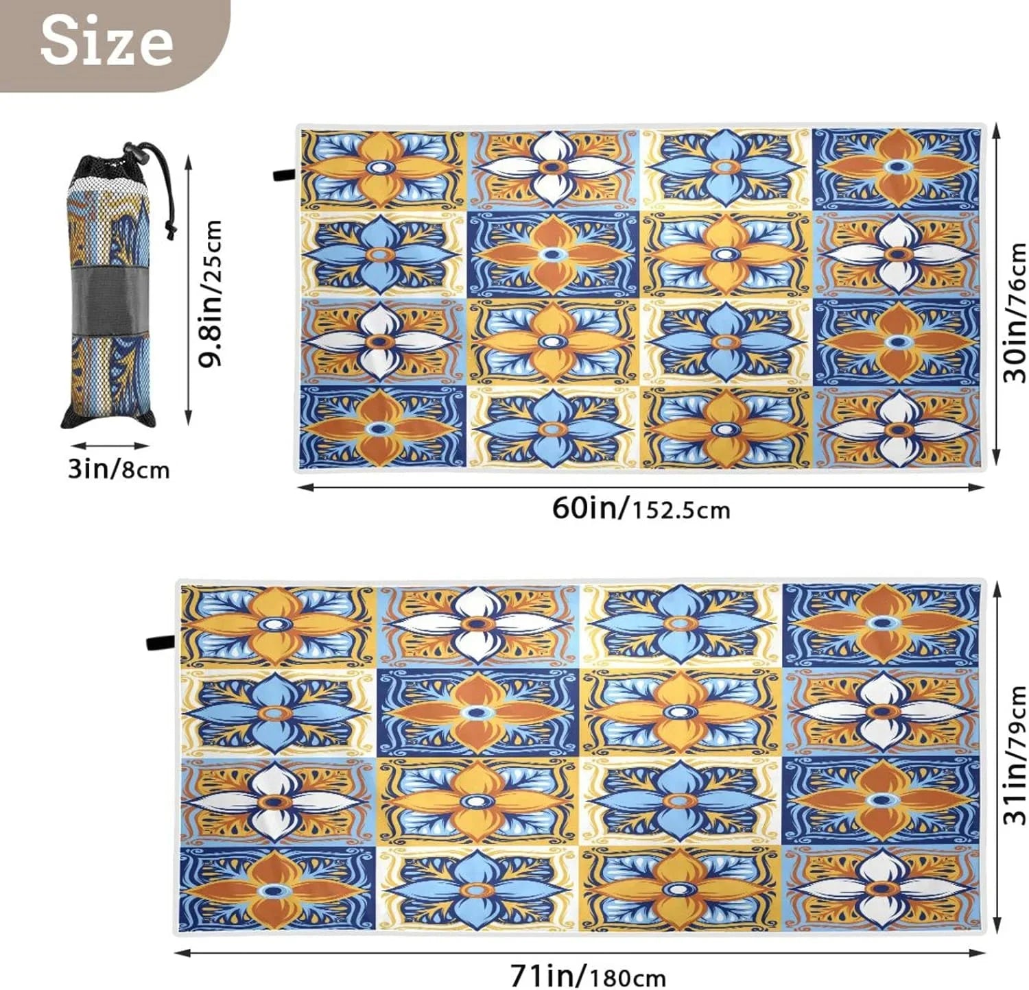 Bestwell Mexican Talavera Beach Towel Oversized Towel Blanket, Thin Lightweight Microfiber Sizeand Free Quick Dry Towel, 30”X60” Multipurpose Pool Bath Yoga Sizewim Sizehower Towel