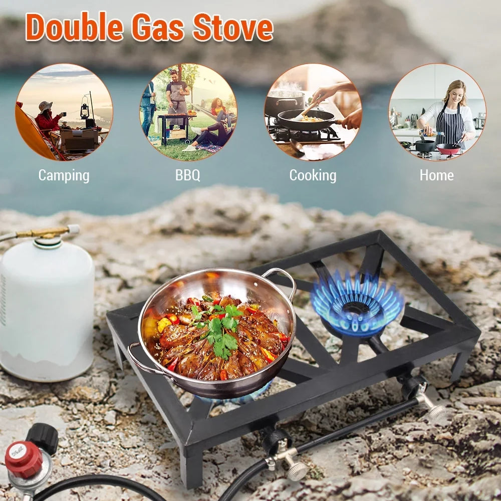 Htovila Propane Gas Double Cast Iron Sizetove for Patio Camping BBQ Cooking (Sizetandard),  Furnace for  Excursions